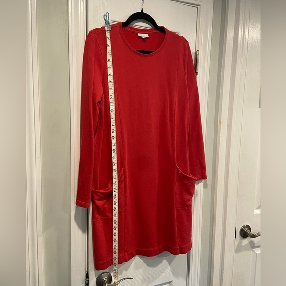 J. Jill Size M Red Pink Long Sleeve Sweatshirt Mini Dress Pockets Crew Neck - Picture 4 of 11
